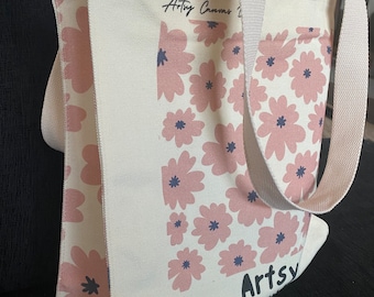 Daisy Tote Bag, Artsy Canvas Bag, Floral Tote Bag, Heavy Duty Tote Bag, School Bag, Shopping Bag, Birthday Gift, Eco-friendly Bag,