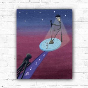 Surreal Street Musician Print - 8x10 Digital Download, Whimsical Wall Art, Dreamy Fantasy Illustration, Printable 4:5 Ratio Print