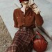 Korean Fall Knitted Sweater+High Waist Plaid Long Skirt Set,Dark Academia Cottagecore Vintage Plus Size Dress Clothing