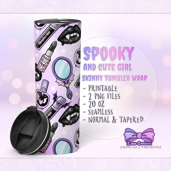 Glamour Spooky girl - horror makeup 20 OZ Tumbler wrap  , goth  skinny and tapered PNG file, sublimation digital download