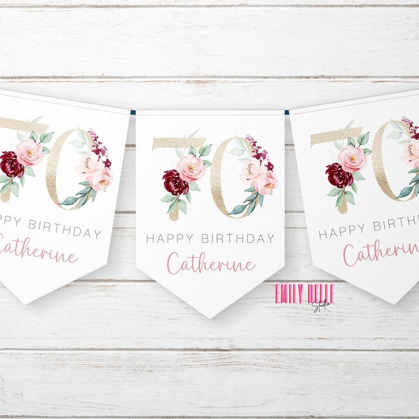 Personalised Birthday Party Bunting, Decoration Banner Flags Milestone Birthday, Party Decor For 50th 60th 65th 70th 75th 80th 85th 90th