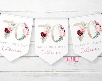 Personalised Birthday Party Bunting, Decoration Banner Flags Milestone Birthday, Party Decor For 50th 60th 65th 70th 75th 80th 85th 90th