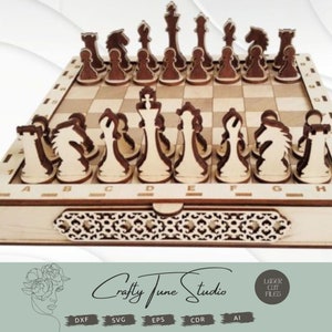 Wooden Chess Pieces Laser Cut File - Glowforge Project Handmade Chess Set - Board Game Svg Files Digital Download -