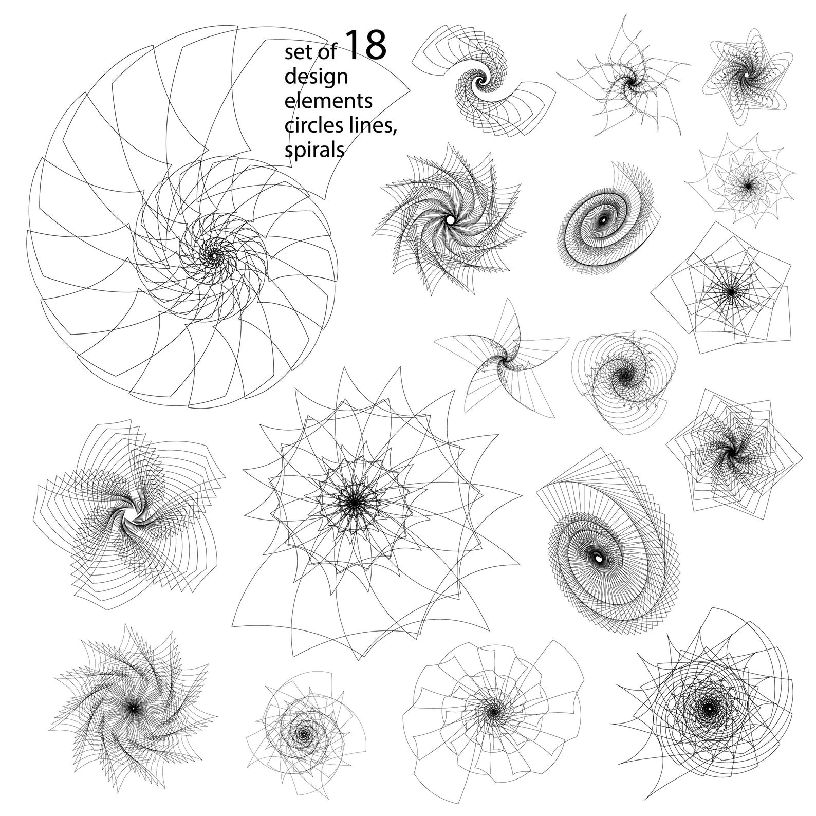 Spirals, Shells Design Element. Circle Decoration, Wedding, Fashion ...