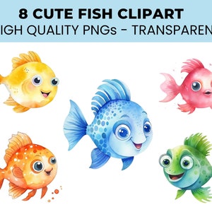 8 lustige Fische PNGs, 8 bunte Fische als PNG und transparente Bilder, Unterwasser Clipart, Scrapbooking, Scrapbooking, Basteln, Projekte