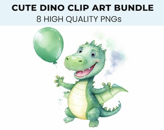 Adorable Dino Clipart Bundle: 10 Cute & Funny Dinosaur Illustrations - High-Resolution PNGs with White Background for Creative Projects