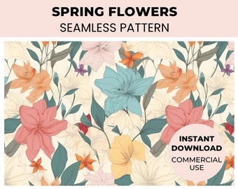 Elegant Spring Flowers Seamless Pattern Digital File for Textile Printing, Paper Crafts or other projects - digital prints