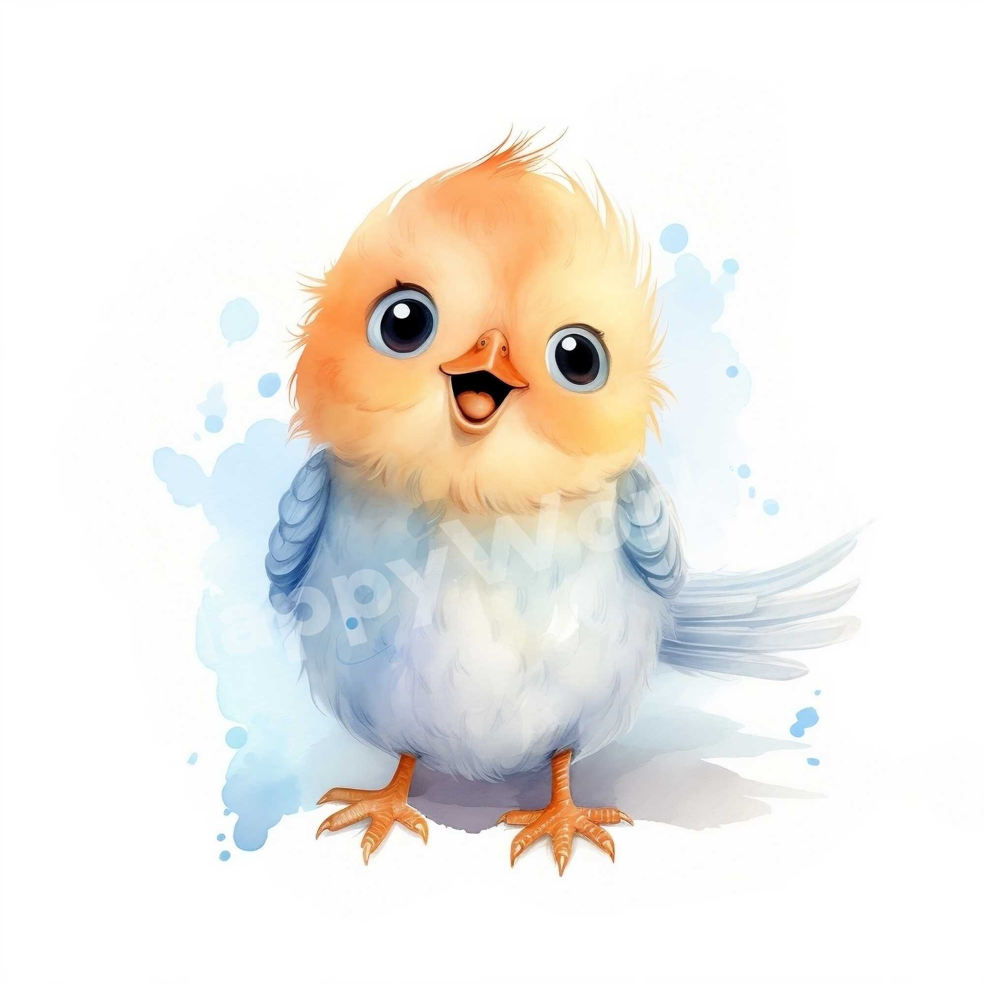 Cute Bird Clipart Bundle Set of 10 Watercolor Birds & Funny Baby Birds