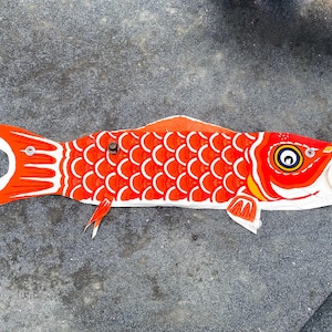 Vintage Japanese Cotton orange Koinobori Flag Fabric | Carp Streamer Wind Sock