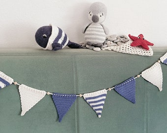 Banderoles au crochet de drapeaux, banderoles colorées, guirlande au crochet, banderoles, drapeaux, guirlande de drapeau au crochet style mer, décoration murale de pépinière