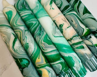 Hand Dipped Green & Gold Dinner Candle: Bright Colourful Taper Candle