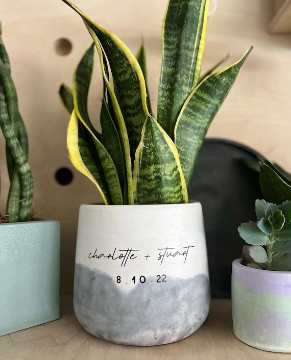 Personalised planter, concrete plant pot, houseplant, succulent pot, handmade, wedding gift, new home, birthday, anniversary, mother’s day