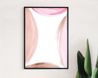 Aquarell Druckbare Wandkunst Abstrakte Formen Rosa Minimalistischer Druck | Sofortiger Download