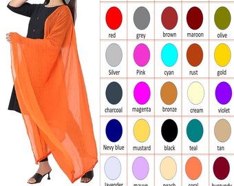 Indian Plain Chiffon Dupatta Hijab Scarf Shawl Neck Wrap - Casual Ethnic Wear & Beach Cover Gift for Her
