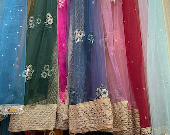 Indian Net Dupatta Hijab Scarf Chunni Woman'S flower embroidery Dupatta Ethnic Dupatta Beach Cover Wrap Gifts For Her