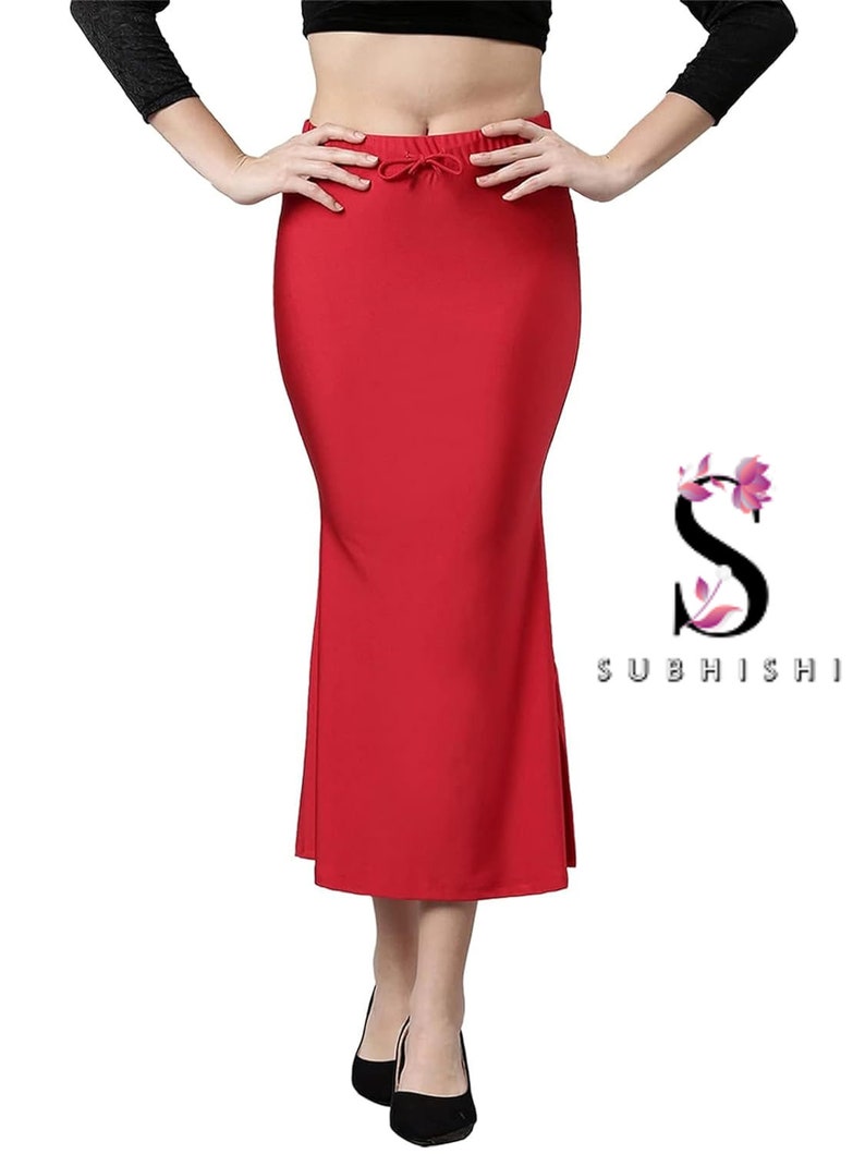 Women Shimmer Flare Shapewear Casual Inskirt Petticoat Lycra Petticoat Readymade Petticoat Indian Sari Underskirt Saree Inner Wear Skirt Red