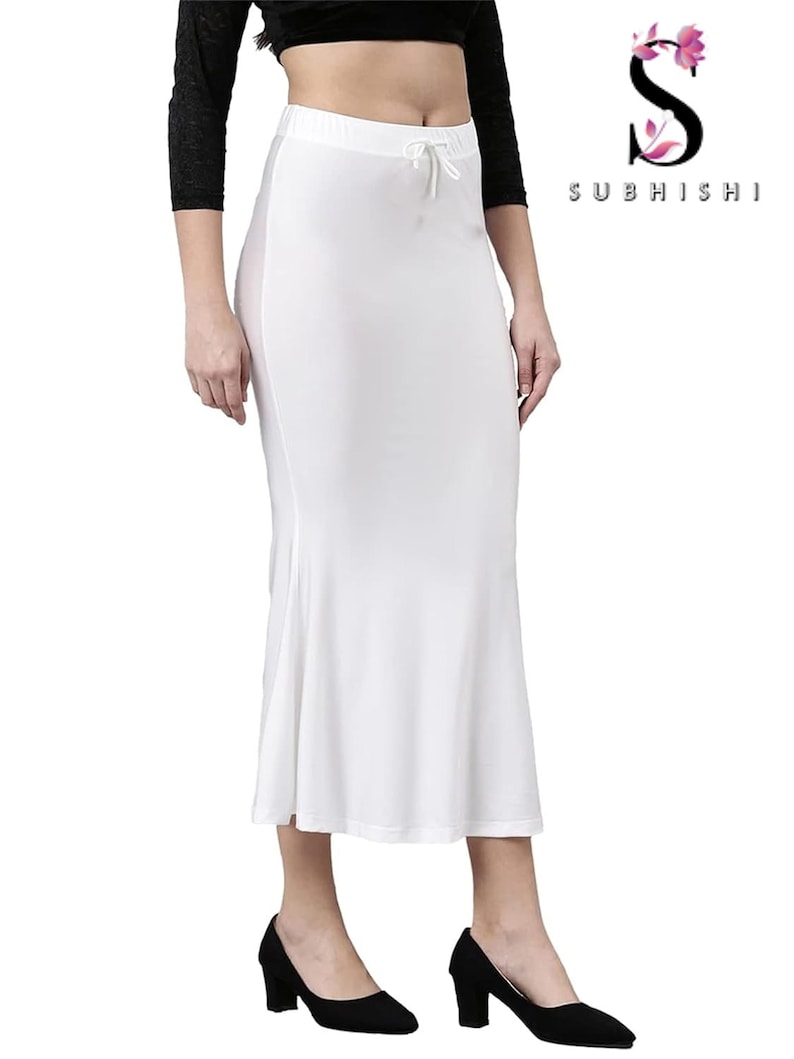 Women Shimmer Flare Shapewear Casual Inskirt Petticoat Lycra Petticoat Readymade Petticoat Indian Sari Underskirt Saree Inner Wear Skirt White