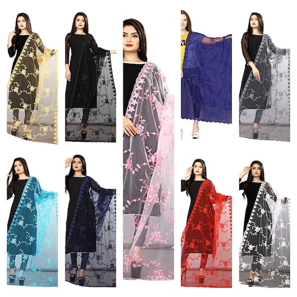 Women's Nylon Net Embroidered Dupatta For partywear and traditional occasions