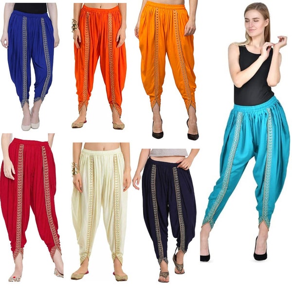Rayon Full Length Free Size Dhoti Salwar for Women Waist Fits Upto 28" to 38"Harem Pants Yoga Work Out Pajama Belly Dance Salwar for women