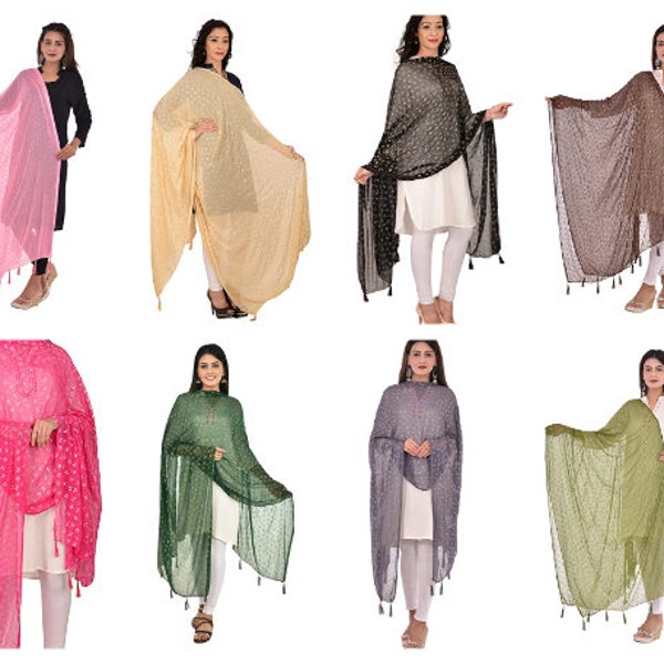 Indian Plain Dupatta Chiffon Hijab Scarf Chunni Shawl Head Neck Dew Drop Printed Work Ethnic Dupatta Beach Cover Wrap Gifts For Women