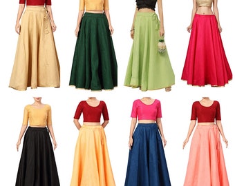 SubhiShi Women's Polyester Full Flare Double cane  Skirt Lehenga Brocade Silk Skirt, Bollywood Skirt, Dance Skirts,