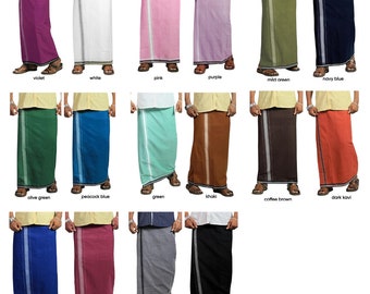 Pure Cotton Thalapathi Border Dhoti for Men Indian Ethnic Tunic Readymade Traditional Lungi/Dhoti/Sarong/Wrap/Mundu/Dress pocket dhoti