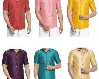 Men's South Indian Classic Ethnic Half Sleeves Silk Shirt, Men's Silk Blend Ethnic Shirt Finest silk material, comfort and style.