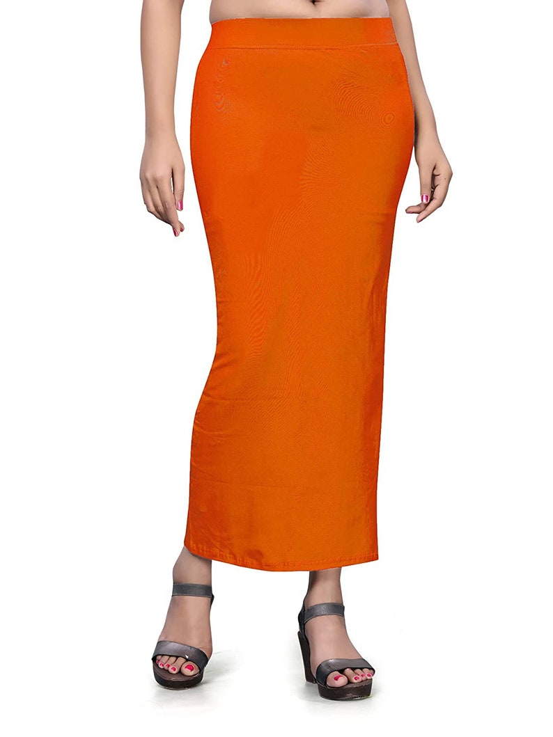 Vrouwen Fish Cut Shapewear Inskirt Dagelijkse kleding Petticoat Lycra Petticoat Readymade Petticoat Indiase Sari Onderrok Innerlijke slijtage Rok Silhouet Oranje