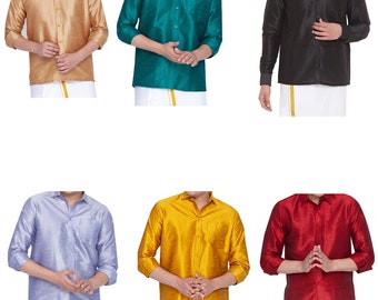Men's South Indian Classic Ethnic full Sleeves Silk Shirt, Men's Silk Blend Ethnic Shirt Finest silk material, comfort and style.