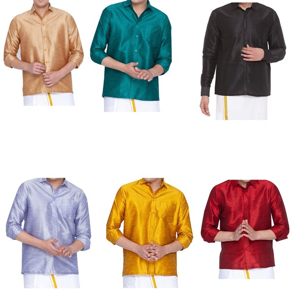 Men's South Indian Classic Ethnic full Sleeves Silk Shirt, Men's Silk Blend Ethnic Shirt Finest silk material, comfort and style.