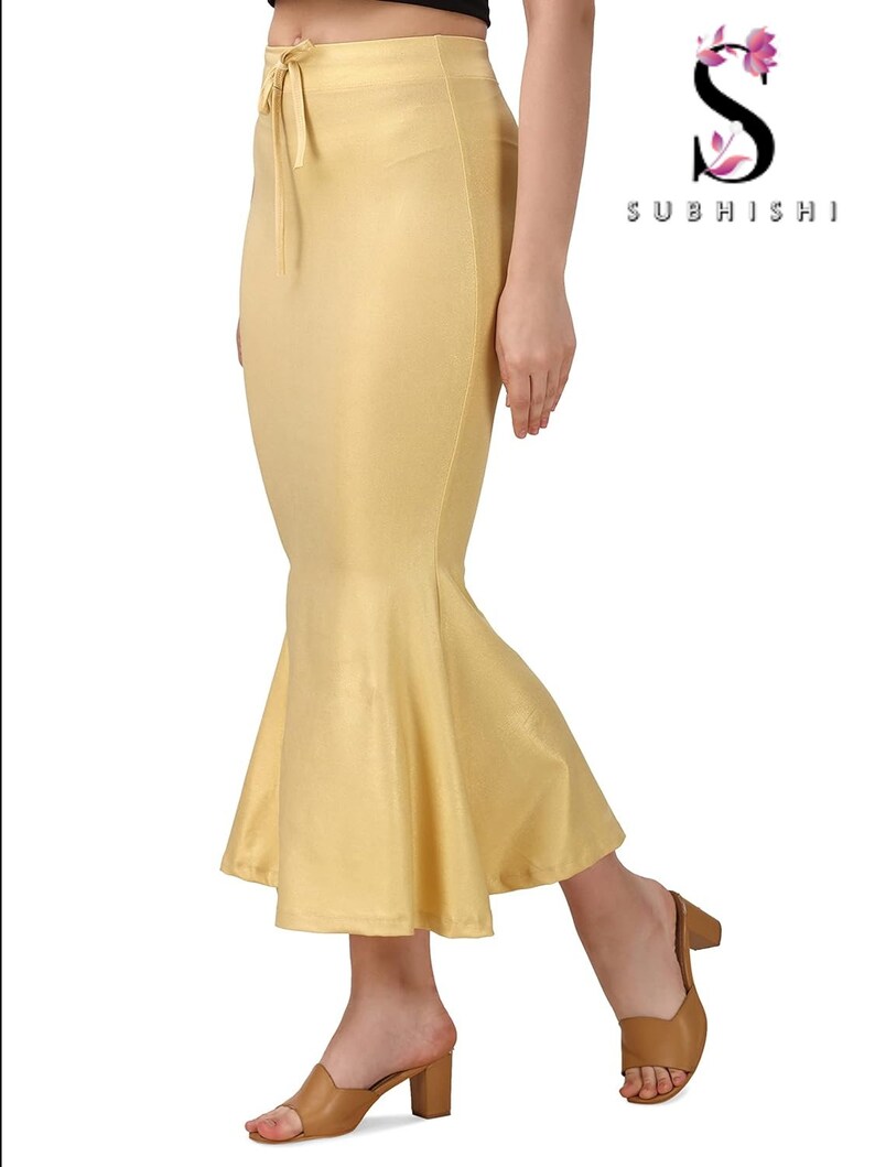 Women Shimmer Flare Shapewear Casual Inskirt Petticoat Lycra Petticoat Readymade Petticoat Indian Sari Underskirt Saree Inner Wear Skirt Gold