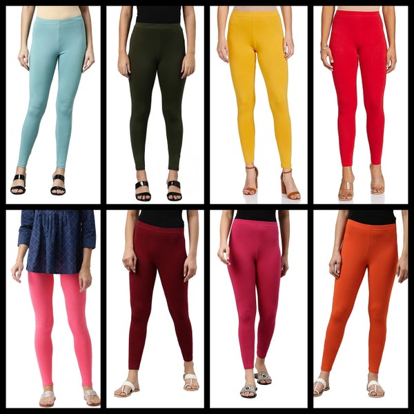 Womens Ethnic Cotton Churidar Leggings Solid Pants Yoga Leggings Casual Trouser Stretch Lycra Indian Comfortable Leggings