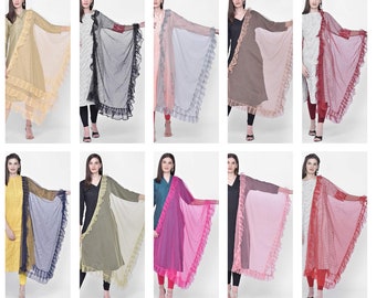 Modèles pour femmes en filet Dupatta et créateur Bollywood avec volant pour des tenues de fête et des tenues décontractées dupatta