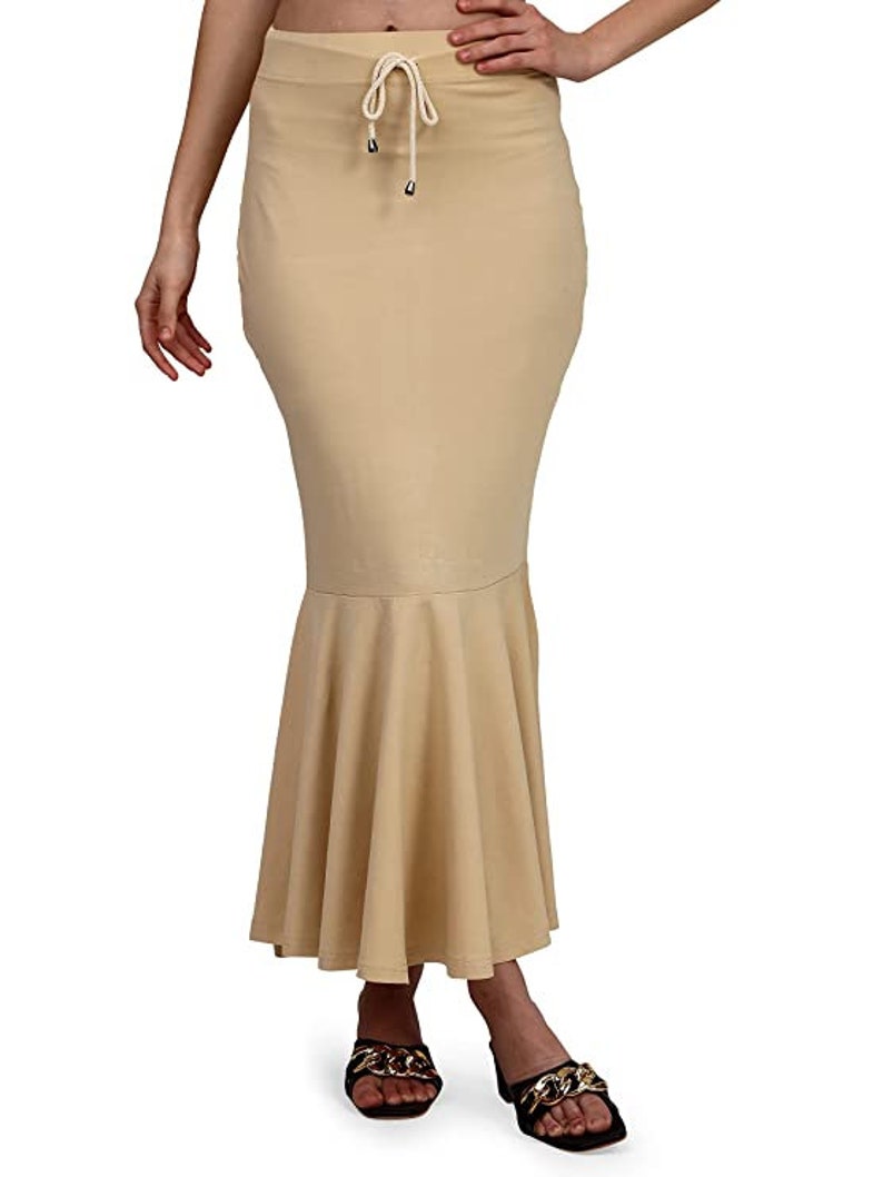 Women Flare Shape wear Casual Inskirt Daily Wear Petticoat Lycra Petticoat Readymade Petticoat Indian Sari Underskirt Saree Inner Wear Skirt Beige