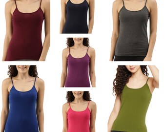 Women's Stretch Cotton Camisole, Women’s Cotton Tank, Breathable Cotton top/Spaghetti Strap Tank Top/Round Neck Cami.