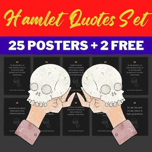 Shakespeare Hamlet Wall Art, Hamlet Quotes Posters English Classroom Decor Set of 25 + 2, William Shakespeare Quotes, Hamlet Poster Set,