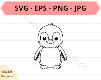 Cute penguin svg file, baby penguin outline svg, penguin clipart svg, penguin svg cut files for cricut, silhouette, penguin svg eps png jpg
