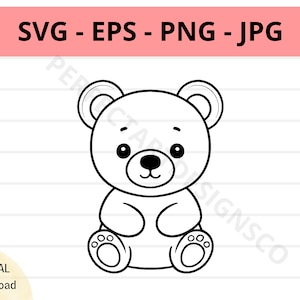 Cute bear svg file, baby bear outline svg, bear clipart svg, bear svg cut files for cricut and silhouette, bear vector svg eps png jpg