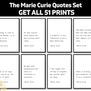 Marie Curie Quote Set of 51, Women In Science Wall Art, Printable Inspirational Decor, STEM Feminist Digital Download For Lab or Office