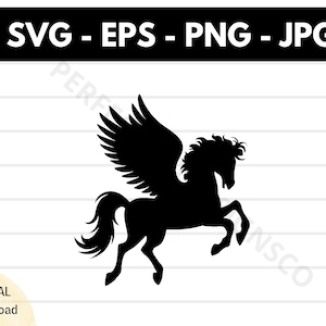 Pegasus Silhouette Svg, Esboço de Pegasus, Pegasus Cricut, Pegasus para impressão, Pegasus Laser Cut Svg File