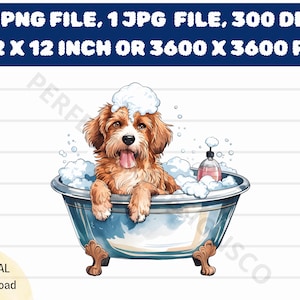 Hond bubbelbad aquarel clipart, hond bubbelbad aquarel png transparante achtergrond digitale download, hond bubbelbad print afbeelding