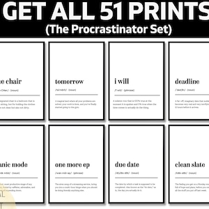 Funny Procrastinator Definition Print, Sarcastic Quote About Deadlines, Humorous Wall Art For The Office, Last Minute Gift Idea