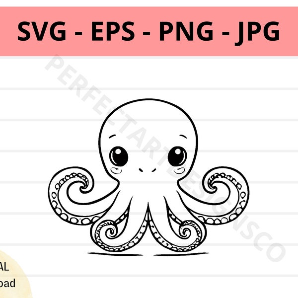 Cute octopus svg file, baby octopus outline svg, octopus clipart svg, octopus svg cut files for cricut, silhouette, octopus svg eps png jpg