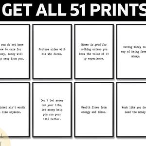 Set Of 51 Money Quote Prints, Motivational Office Decor, Entrepreneur Wall Art, Success Mindset, Hustle Poster, Instant Download