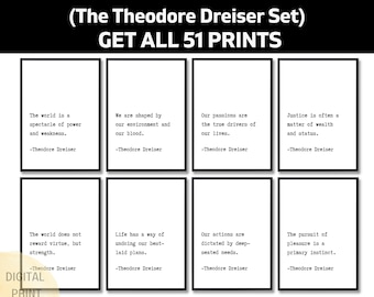Theodore Dreiser Quotes Printable Wall Art Set, American Naturalist Author Prints, Literary Gift For Readers, Classic Literature Decor