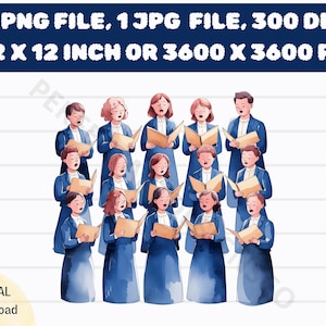 Choir Singing Printable Watercolor Clipart, Choir Singing High Quality Transparent Background Png and Jpg Download, Choir Singing Png