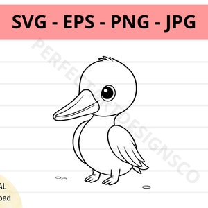 File svg di un simpatico pellicano, contorno di un cucciolo di pellicano in formato svg, clipart di un pellicano in formato svg, file di taglio di un pellicano in formato svg per cricut, silhouette, pellicano in formato svg eps png jpg