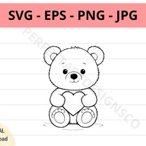Bären SVG-Datei, Baby Bär Cricut Maschine schneiden Datei, Bären Umrisse SVG, Bär hält ein Herz svg, niedliche Bären Vektor-Datei