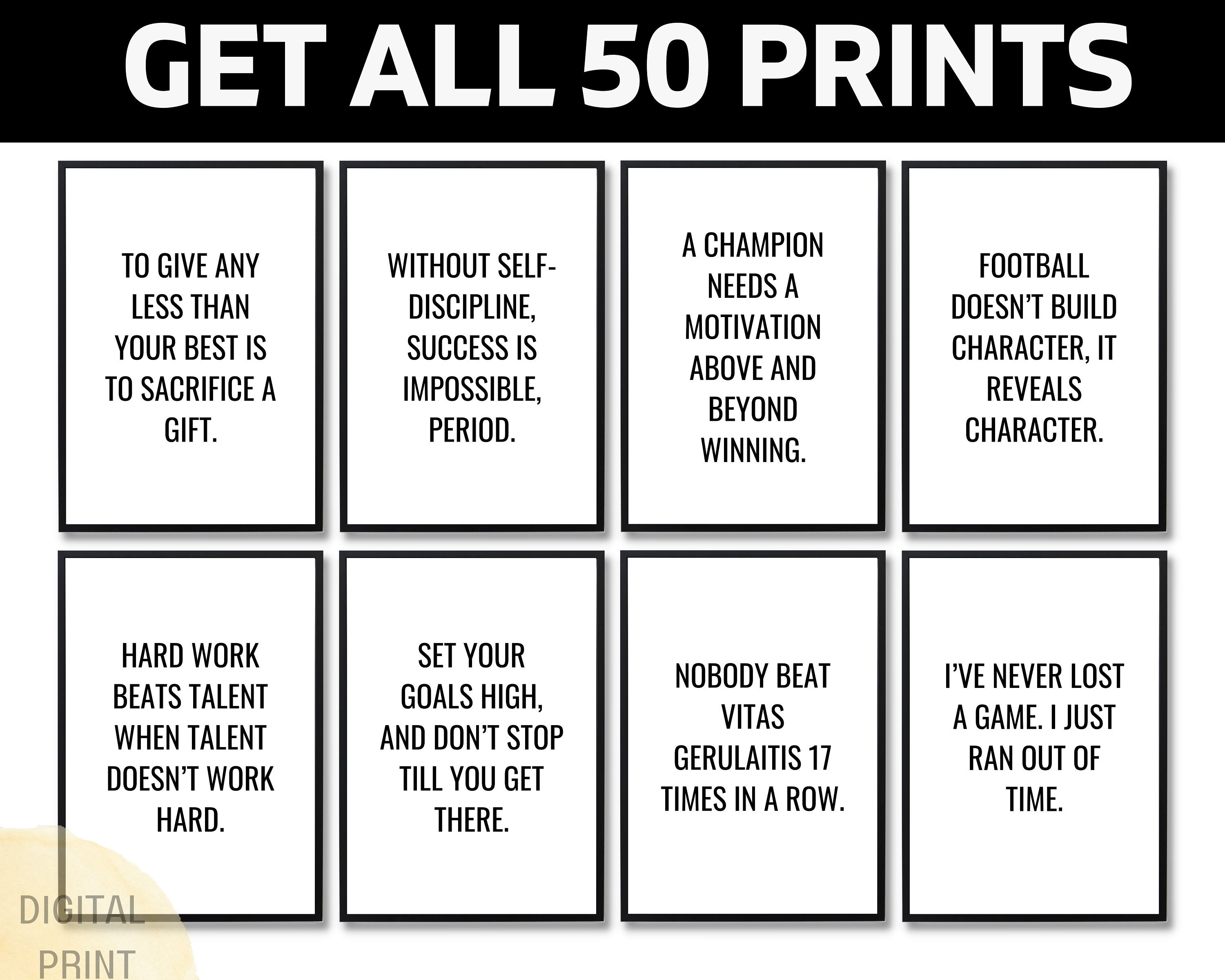 Famous Athlete Quotes Wall Art Set of 51 Prints, Sports Wall Art