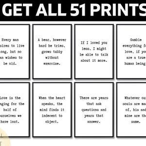 Set Of 51 Literature Quote Prints, Classic Book Wall Art, Dark Academia Decor, English Teacher Gift, Library Poster, Digital Download